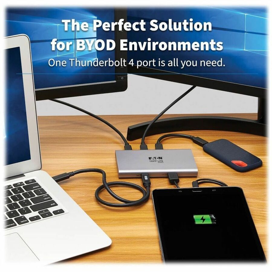Eaton Tripp Lite Series 4-Port Thunderbolt 4 Hub - 8K, 2x 4K 60 Hz, USB 3.2 Gen 2, USB-A Port, 100W Charging, Gray