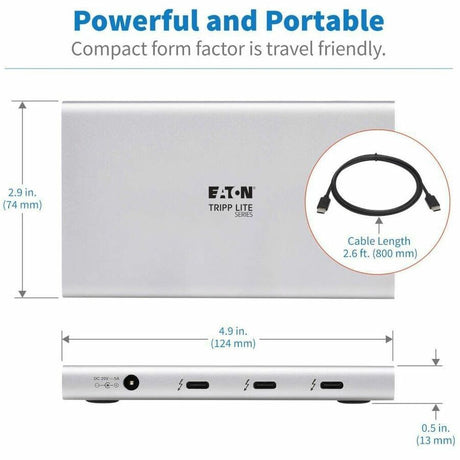 Eaton Tripp Lite Series 4-Port Thunderbolt 4 Hub - 8K, 2x 4K 60 Hz, USB 3.2 Gen 2, USB-A Port, 100W Charging, Gray