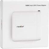 Rocstor 100W Smart USB-C Power Adapter - A/C Charger for Apple&reg; MacBook&reg;, MacBook Air&reg;, MacBook Pro&reg; 13" (61W), MacBook Pro&reg; 14" (67W), MacBook Pro&reg; 15.6" (87W), MacBook Pro&reg; 16" (96W) with USB=C, Chromebook&reg;, HP&reg;, Dell