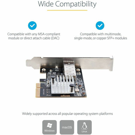 StarTech.com 10G PCIe SFP+ Card, Single SFP+ Port Network Adapter, Open SFP+ for MSA-Compliant Modules/Cables, 10 Gigabit PCIe NIC Card