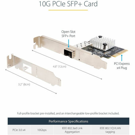 StarTech.com 10G PCIe SFP+ Card, Single SFP+ Port Network Adapter, Open SFP+ for MSA-Compliant Modules/Cables, 10 Gigabit PCIe NIC Card