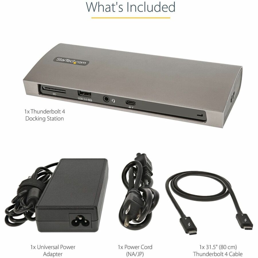 StarTech.com Thunderbolt 4 Dock, 96W Power Delivery, Single 8K / Dual Monitor 4K 60Hz, 3x TB4/USB4 ports, 4x USB-A, SD, GbE, 0.8m cable