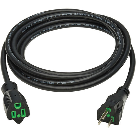 Eaton Tripp Lite Series Safe-IT Antibacterial Hospital-Grade Extension Cord, 5-15P to 5-15R - Green Dot, 13A, 125V, 16 AWG, Black, 10 ft. (3 m)