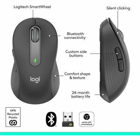 Logitech Signature M650 Wireless Mouse - For Small to Medium Sized Hands, 2-Year Battery, Silent Clicks, Bluetooth, Graphite
