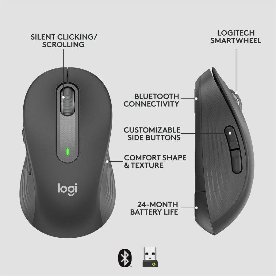 Logitech Signature M650 L for Business Wireless Mouse, For Large Sized Hands, Logi Bolt, Bluetooth, Graphite