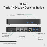Plugable 12-in-1 USB C Triple Monitor Docking Station, Triple 4K Displays with 3X HDMI or 3X DisplayPort