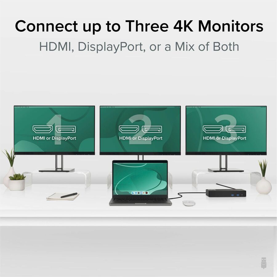 Plugable 12-in-1 USB C Triple Monitor Docking Station, Triple 4K Displays with 3X HDMI or 3X DisplayPort