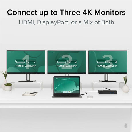 Plugable 12-in-1 USB C Triple Monitor Docking Station, Triple 4K Displays with 3X HDMI or 3X DisplayPort