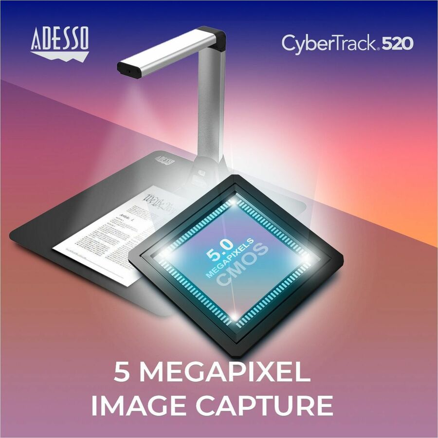 Adesso 5 Megapixel Fixed-Focus A4 Document Camera Scanner with OCR Text Recognition