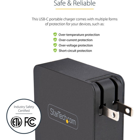 StarTech.com USB C Wall Charger, 60W PD with 6ft/2m Cable, Portable USB Type C Laptop Charger, Universal Adapter, USB IF/ETL Certified