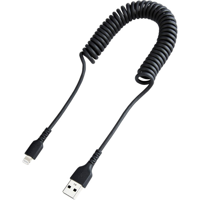 StarTech.com 1m (3ft) USB to Lightning Cable, MFi Certified, Coiled iPhone Charger Cable, Black, Durable TPE Jacket Aramid Fiber