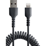 StarTech.com 1m (3ft) USB to Lightning Cable, MFi Certified, Coiled iPhone Charger Cable, Black, Durable TPE Jacket Aramid Fiber