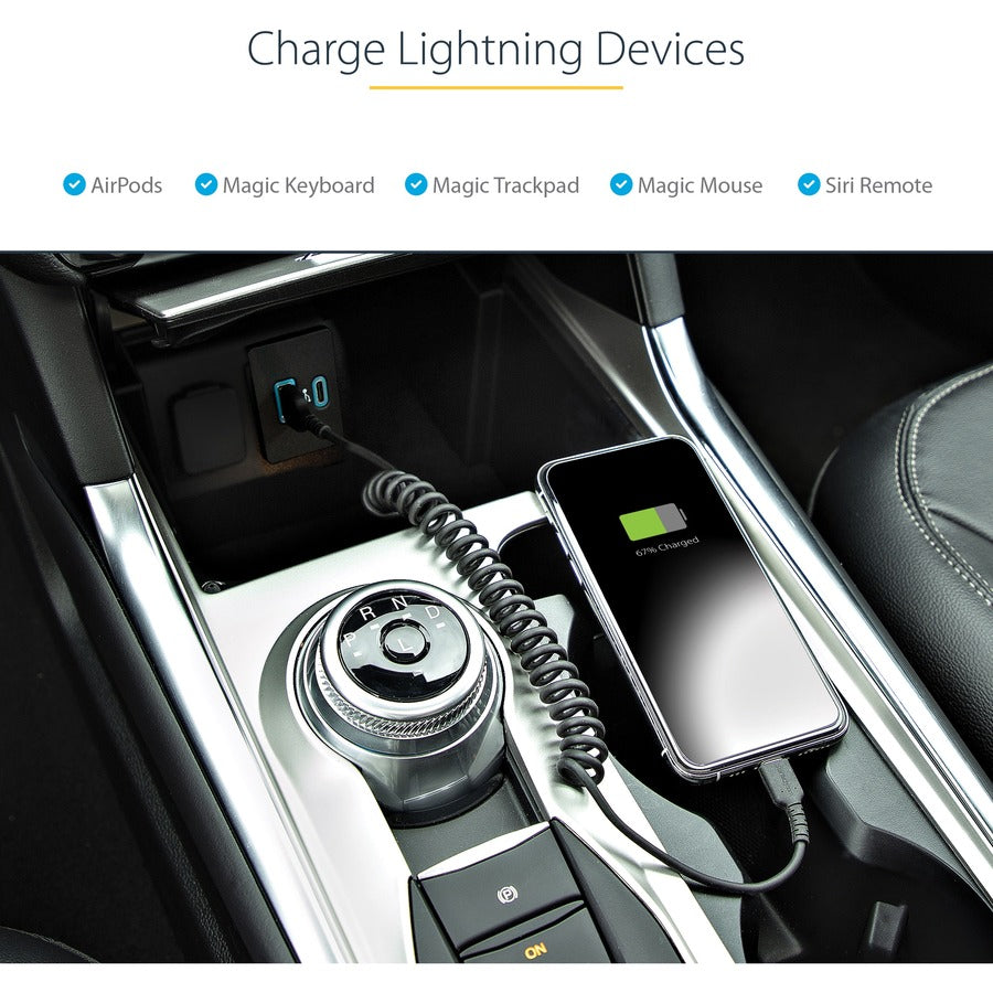 StarTech.com 50cm/20in USB to Lightning Cable, MFi Certified, Coiled iPhone Charger Cable, Black, Durable TPE Jacket Aramid Fiber