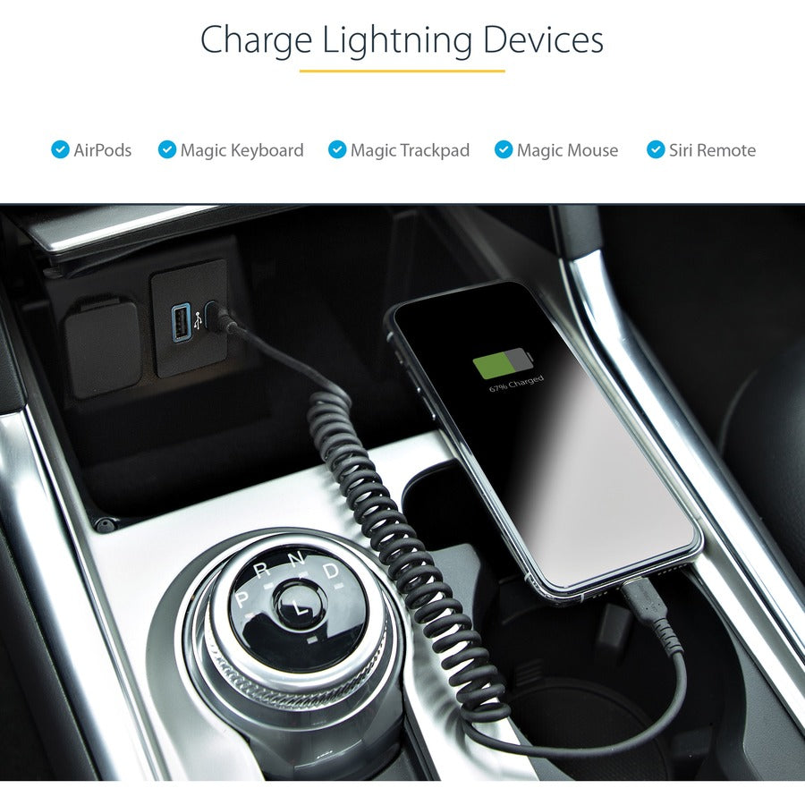 StarTech.com 1m (3ft) USB C to Lightning Cable, MFi Certified, Coiled iPhone Charger Cable, Black, Durable TPE Jacket Aramid Fiber