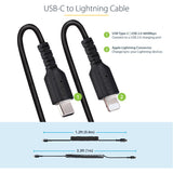 StarTech.com 1m (3ft) USB C to Lightning Cable, MFi Certified, Coiled iPhone Charger Cable, Black, Durable TPE Jacket Aramid Fiber
