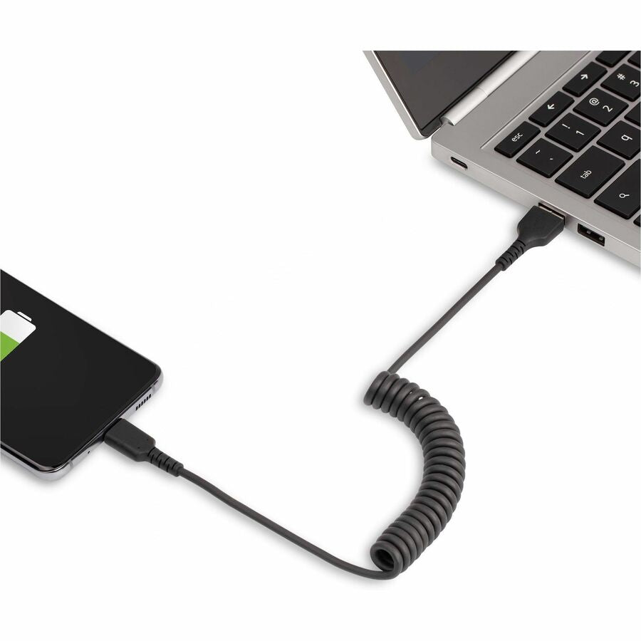 StarTech.com 20in (50cm) USB A to C Charging Cable, Coiled Heavy Duty USB 2.0 A to Type-C, Durable Fast Charge & Sync USB-C Cable, Black
