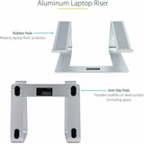 StarTech.com Laptop Stand for Desk, Supports 5kg / 11lb, Aluminum, Silver, Ergonomic Laptop Riser, Portable Laptop Holder for Desk