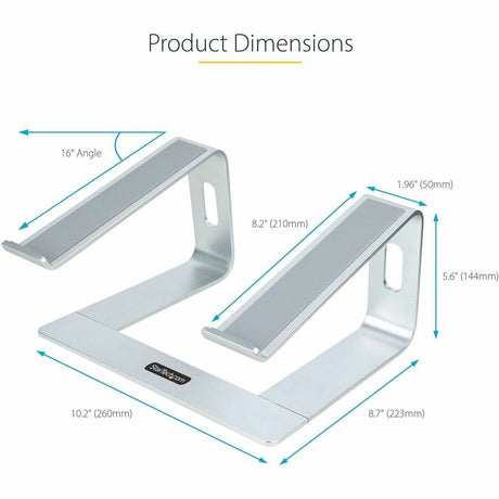 StarTech.com Laptop Stand for Desk, Supports 5kg / 11lb, Aluminum, Silver, Ergonomic Laptop Riser, Portable Laptop Holder for Desk