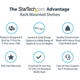 StarTech.com 1U Server Rack Cabinet Shelf - Fixed 20" Deep Cantilever Rackmount Tray for 19" Data/AV/Network Enclosure w/cage nuts, screws