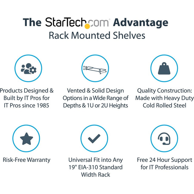 StarTech.com 1U Vented Server Rack Cabinet Shelf - Fixed 20" Deep Cantilever Rackmount Tray for 19" Data/AV/Network Enclosure w/Cage Nuts
