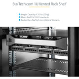 StarTech.com 1U Vented Server Rack Cabinet Shelf - Fixed 20" Deep Cantilever Rackmount Tray for 19" Data/AV/Network Enclosure w/Cage Nuts