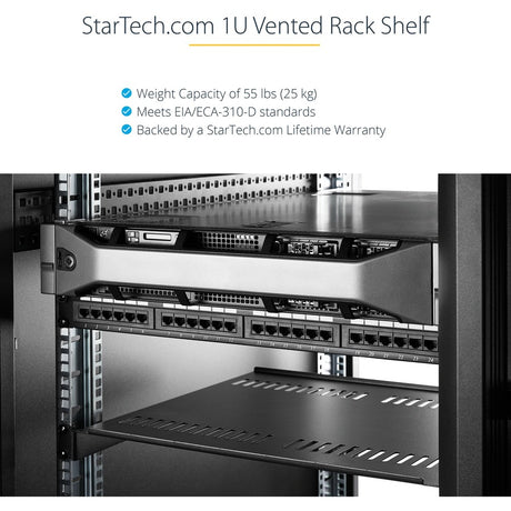 StarTech.com 1U Vented Server Rack Cabinet Shelf - Fixed 20" Deep Cantilever Rackmount Tray for 19" Data/AV/Network Enclosure w/Cage Nuts
