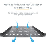 StarTech.com 1U Vented Server Rack Cabinet Shelf - Fixed 20" Deep Cantilever Rackmount Tray for 19" Data/AV/Network Enclosure w/Cage Nuts