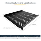 StarTech.com 1U Vented Server Rack Cabinet Shelf - Fixed 20" Deep Cantilever Rackmount Tray for 19" Data/AV/Network Enclosure w/Cage Nuts