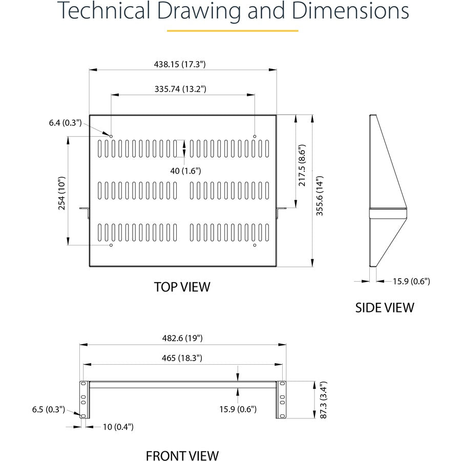 StarTech.com 2U Vented Server Rack Shelf - Center Mount Fixed 14" Deep Cantilever Rackmount Tray for 19" Data/AV/Network w/Cage Nuts