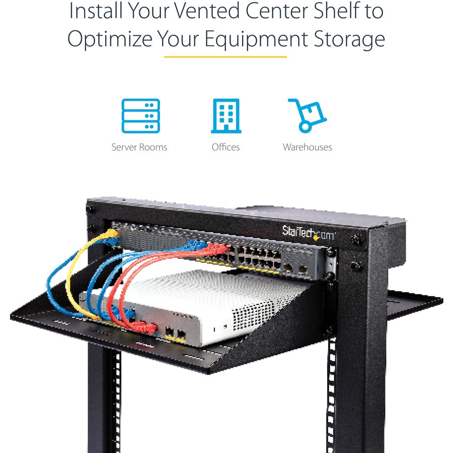 StarTech.com 2U Vented Server Rack Shelf - Center Mount Fixed 20" Deep Cantilever Rackmount Tray for 19" Data/AV/Network w/Cage Nuts
