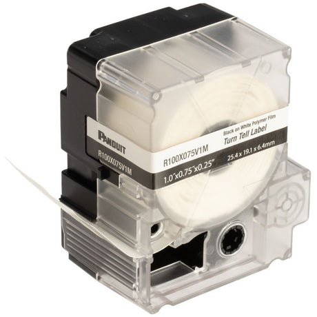 Panduit PXE R100X075V1M MP Printer Turn-Tell Label, Vinyl, White, 0.75"x1" , 0.25"POH