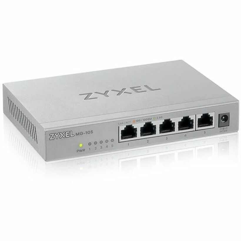 Zyxel 5-Port 2.5Gb MultiGig Ethernet Unmanaged Switch | 5 x 100/1G/2.5G Ports | Plug & Play | Metal Housing | Desktop or Wall-Mount | Ethernet Splitter | Lifetime Warranty | MG-105