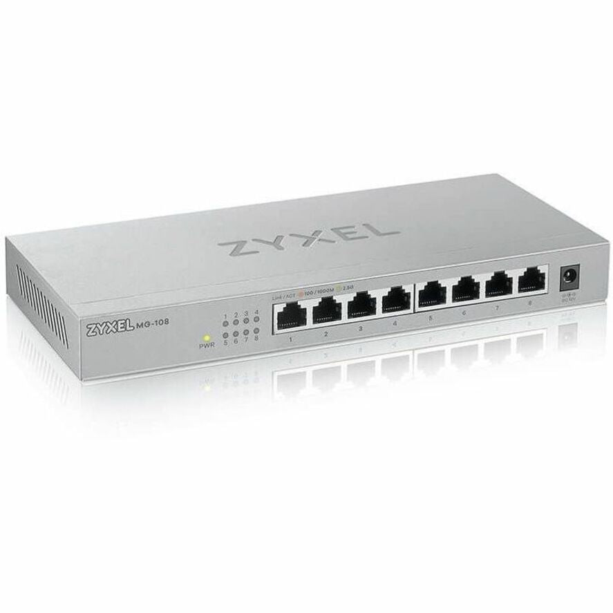 Zyxel 8-Port 2.5GbB MultiGig Ethernet Unmanaged Switch | 8 x 100/1G/2.5G Mbps Ports | Plug & Play | Metal Housing | Desktop or Wall-Mount | Ethernet Splitter | Lifetime Warranty | MG-108