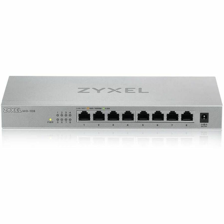 Zyxel 8-Port 2.5GbB MultiGig Ethernet Unmanaged Switch | 8 x 100/1G/2.5G Mbps Ports | Plug & Play | Metal Housing | Desktop or Wall-Mount | Ethernet Splitter | Lifetime Warranty | MG-108