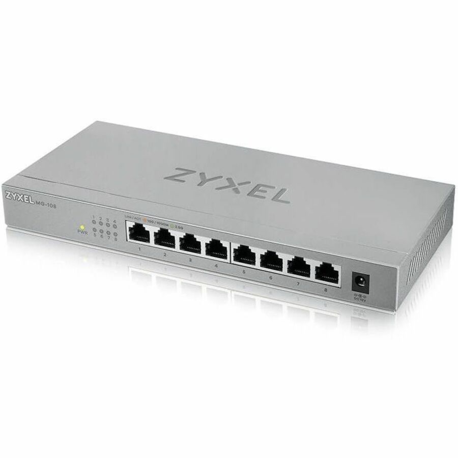 Zyxel 8-Port 2.5GbB MultiGig Ethernet Unmanaged Switch | 8 x 100/1G/2.5G Mbps Ports | Plug & Play | Metal Housing | Desktop or Wall-Mount | Ethernet Splitter | Lifetime Warranty | MG-108