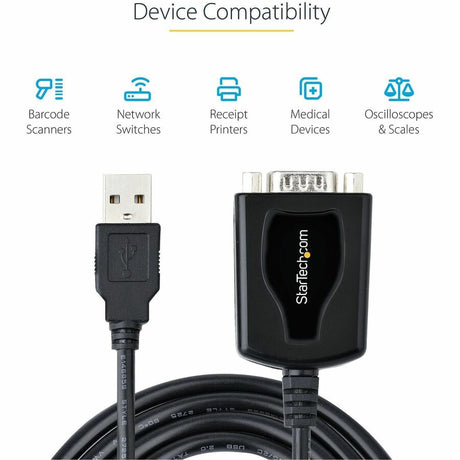 StarTech.com 3ft (1m) USB to Serial Cable with COM Port Retention, DB9 Male RS232 to USB Converter, USB to Serial Adapter, Prolific IC