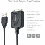 StarTech.com 3ft (1m) USB to Serial Cable with COM Port Retention, DB9 Male RS232 to USB Converter, USB to Serial Adapter, Prolific IC