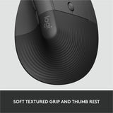 Logitech Lift for Business, Vertical Ergonomic Mouse, Wireless, Bluetooth, Logi Bolt USB, Quiet clicks, Graphite