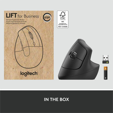 Logitech Lift for Business, Vertical Ergonomic Mouse, Wireless, Bluetooth, Logi Bolt USB, Quiet clicks, Graphite