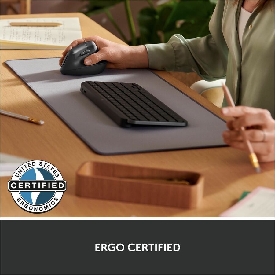 Logitech Lift for Business, Vertical Ergonomic Mouse, Wireless, Bluetooth, Logi Bolt USB, Quiet clicks, Graphite