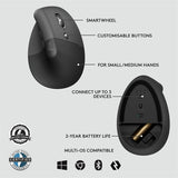 Logitech Lift for Business, Vertical Ergonomic Mouse, Wireless, Bluetooth, Logi Bolt USB, Quiet clicks, Graphite
