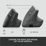 Logitech Lift for Business, Vertical Ergonomic Mouse, Wireless, Bluetooth, Logi Bolt USB, Quiet clicks, Graphite