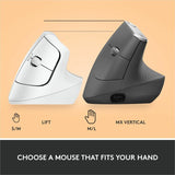 Logitech Lift Vertical Ergonomic Mouse, Wireless, Bluetooth or Logi Bolt USB receiver, Quiet clicks, 4 buttons, Off-white