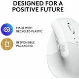 Logitech Lift Vertical Ergonomic Mouse, Wireless, Bluetooth or Logi Bolt USB receiver, Quiet clicks, 4 buttons, Off-white