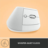 Logitech Lift Vertical Ergonomic Mouse, Wireless, Bluetooth or Logi Bolt USB receiver, Quiet clicks, 4 buttons, Off-white