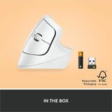 Logitech Lift Vertical Ergonomic Mouse, Wireless, Bluetooth or Logi Bolt USB receiver, Quiet clicks, 4 buttons, Off-white