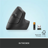 Logitech Lift Vertical Ergonomic Mouse, Wireless, Bluetooth or Logi Bolt USB receiver, Quiet clicks, 4 buttons, Graphite