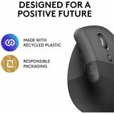Logitech Lift Vertical Ergonomic Mouse, Wireless, Bluetooth or Logi Bolt USB receiver, Quiet clicks, 4 buttons, Graphite