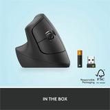 Logitech Lift Left Vertical Ergonomic Mouse, Left-handed, Wireless, Bluetooth or Logi Bolt USB, Quiet clicks, Graphite