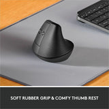 Logitech Lift Left Vertical Ergonomic Mouse, Left-handed, Wireless, Bluetooth or Logi Bolt USB, Quiet clicks, Graphite